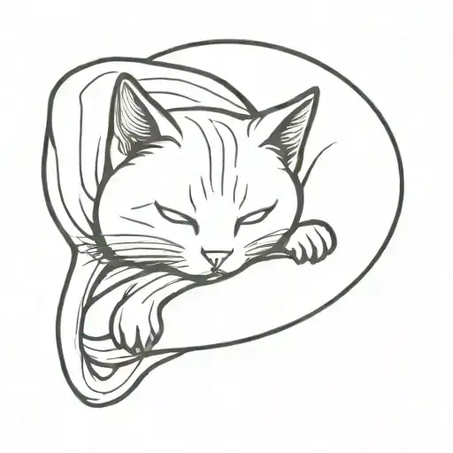 black ninja cat sleeping peacefully dreaming tattoo design idea