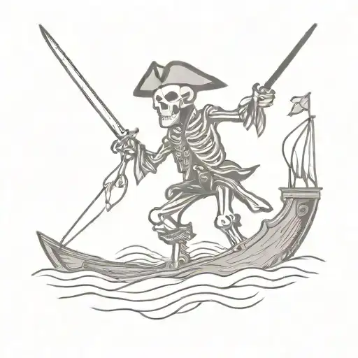 skeleton pirate at sea tattoo design idea