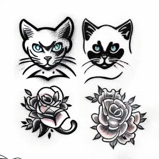 black white cat tattoo design idea