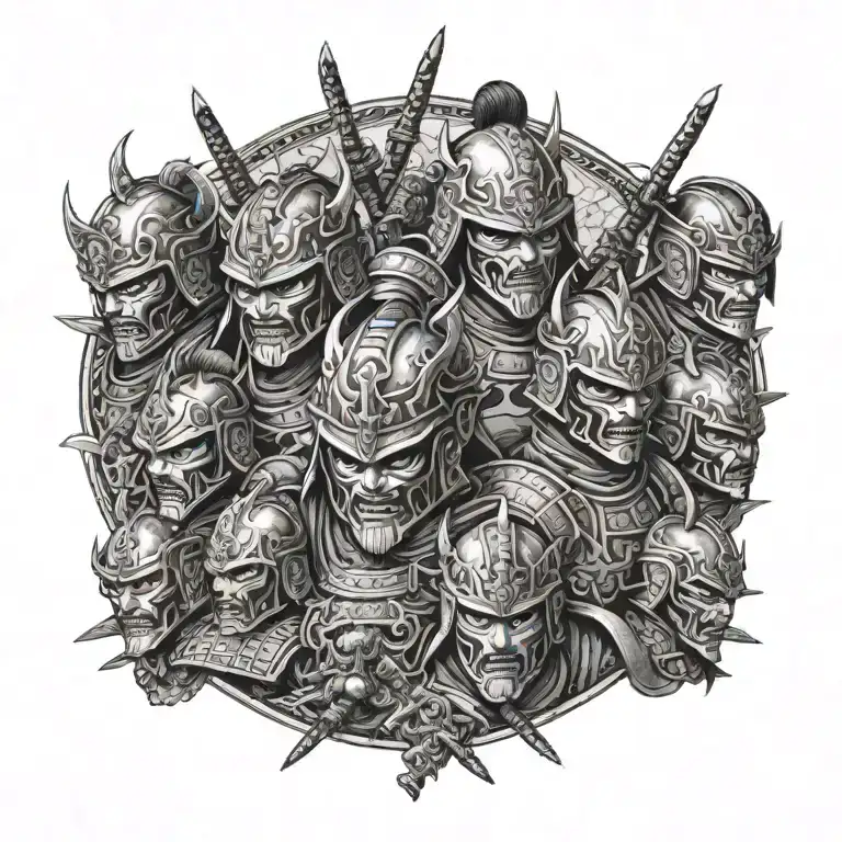 samurai warriors with skulls tattoo design idea