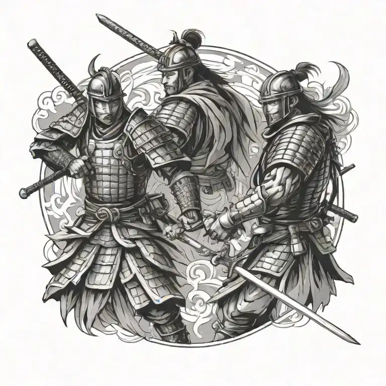 2 samurai warriors facing each other tattoo design idea