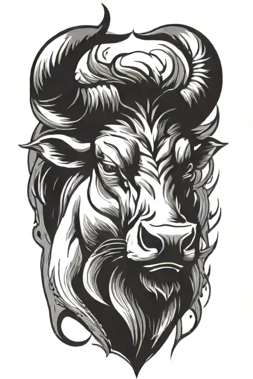 enraged bull's head with 2 thick horns tattoo design idea