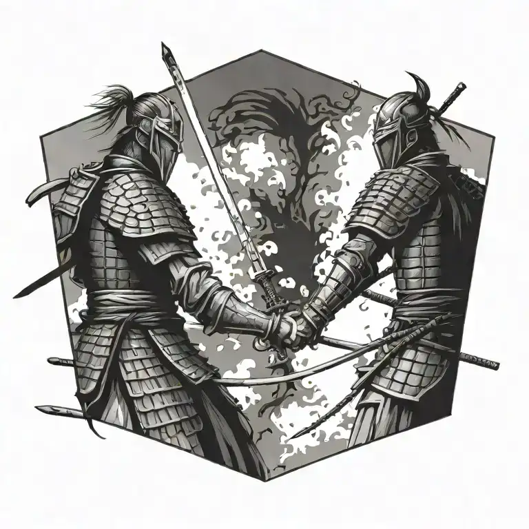 2 samurai warriors facing each other tattoo design idea