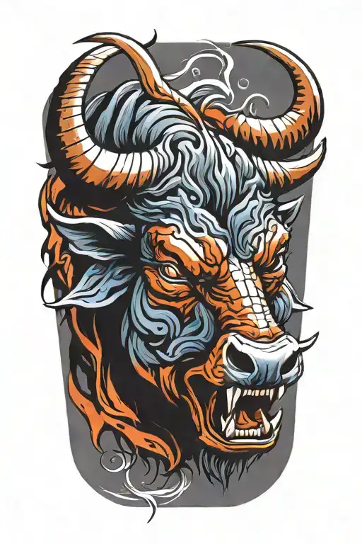 enraged Bull with 2 thick horns tattoo design idea