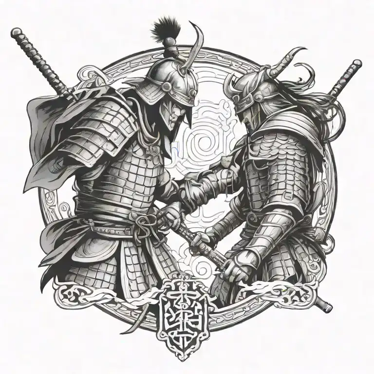 2 samurai warriors facing each other tattoo design idea