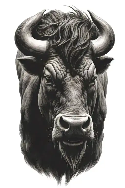 enraged bull's head with 2 thick horns tattoo design idea