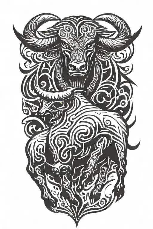 enraged Bull with 2 thick horns tattoo design idea