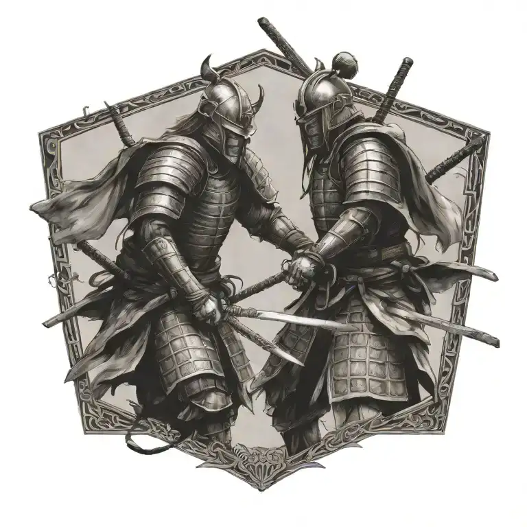 2 samurai warriors facing each other tattoo design idea