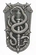 A police badge intertwined with a snake and dagger design tattoo design idea