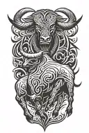 enraged Bull with 2 thick horns tattoo design idea
