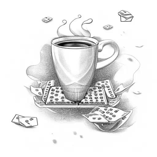 flowers wrapped around a coffee cup and dominos that says five five five  tattoo design idea