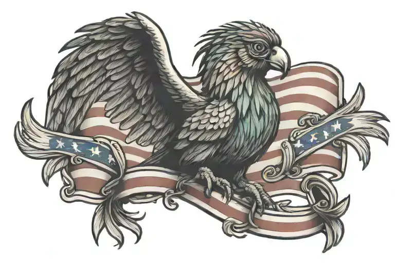 quetzal bird holding puerto rican flag in sunset sky tattoo design idea