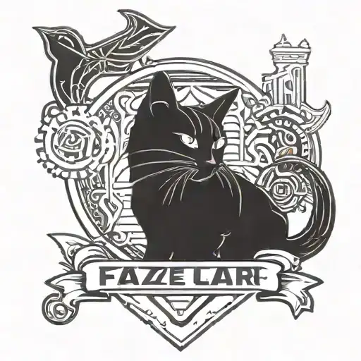 faze clan logo and inside the logo a black cat sitting and a gt3 rs shilloete  tattoo design idea
