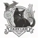 faze clan logo and inside the logo a black cat sitting and a gt3 rs shilloete  tattoo design idea