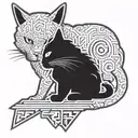 faze clan logo and inside the logo a black cat sitting and a gt3 rs shilloete  tattoo design idea