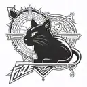 faze clan logo and inside the logo a black cat sitting and a gt3 rs shilloete  tattoo design idea