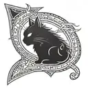 faze clan logo and inside the logo a black cat sitting and a gt3 rs shilloete  tattoo design idea