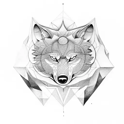 geometrical combination lotus, wolf, "eagle" and "whale" tattoo design idea
