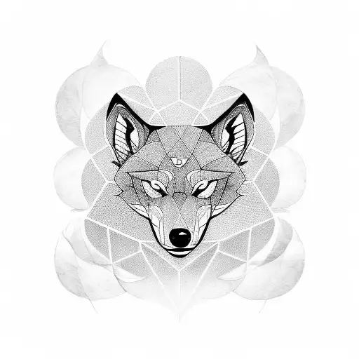 geometrical combination lotus, wolf, eagle and whale tattoo design idea