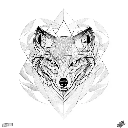geometrical combination lotus, wolf, eagle and whale tattoo design idea