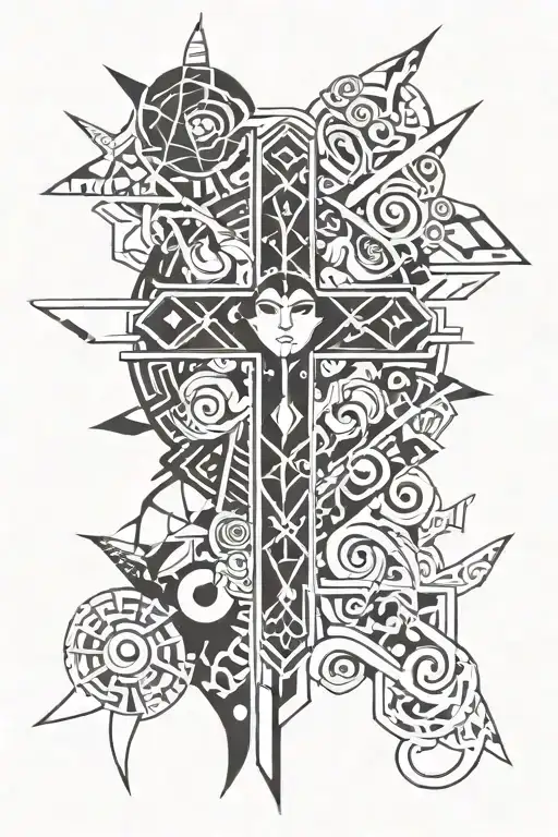 gats anime inspired tattoo with cross going tattoo design idea