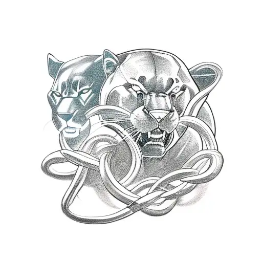 A black Panther featuring five intertwined siblings in a sketch style tattoo design idea