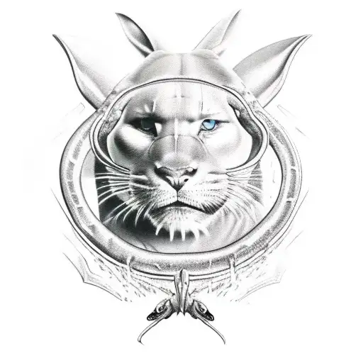 Panther defeating an Eel, a Rabbit and a Bronco in a battle tattoo design idea
