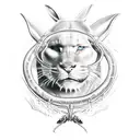 Panther defeating an Eel, a Rabbit and a Bronco in a battle tattoo design idea