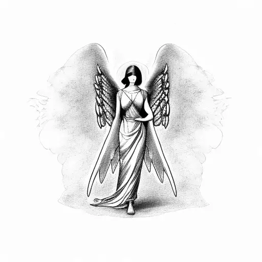angel with open wings who briging a cross tattoo design idea