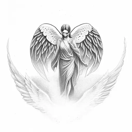 angel with open wings who brig a cross tattoo design idea