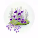 half moon with violet flowers growing from moon with deep purple amethyst towers growing   tattoo design idea