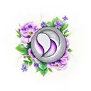 half moon with violet flowers growing from moon with deep purple amethyst towers growing   tattoo design idea