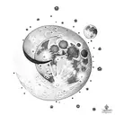 moon with violet flowers growing from moon with deep purple amethyst towers growing   with name Emylee in middle tattoo design idea