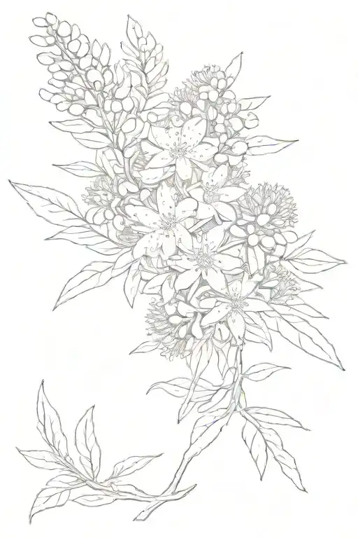 warratah, banksia, bottlebrush, wattle flowers intertwined  tattoo design idea