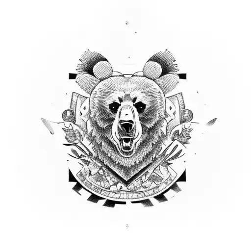 Knife and fork crossed with a bear head tattoo design idea