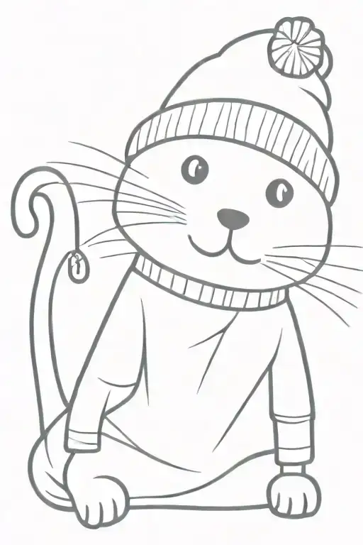 Cat in a funny hat and sweater tattoo design idea