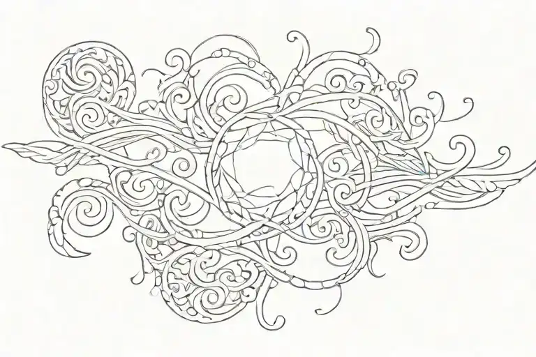 A long and thin horizontal tattoo on the lower back with curved lines tattoo design idea