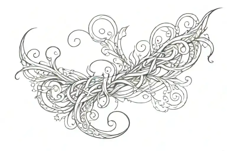 A long and thin horizontal tattoo on the lower back with curved lines tattoo design idea