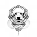 Cerberus three headed dog with chains and Greek structures  tattoo design idea