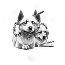 Cerberus three headed dog with chains and Greek structures  tattoo design idea