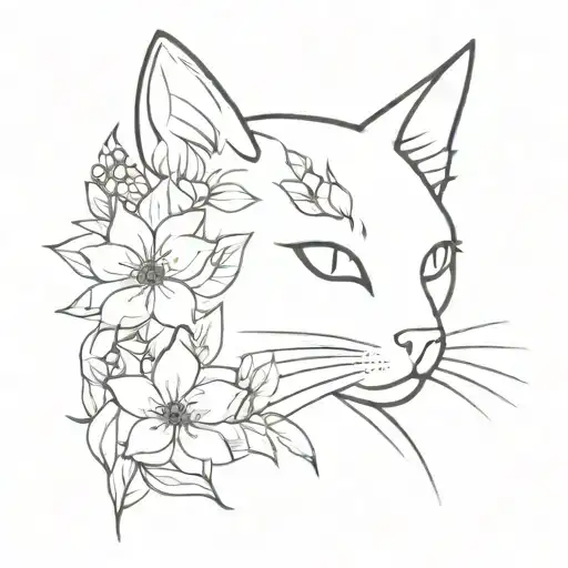 cat in flowers tattoo design idea