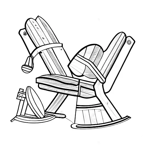 Adirondack chair surrounded by stamps representing family memories tattoo design idea