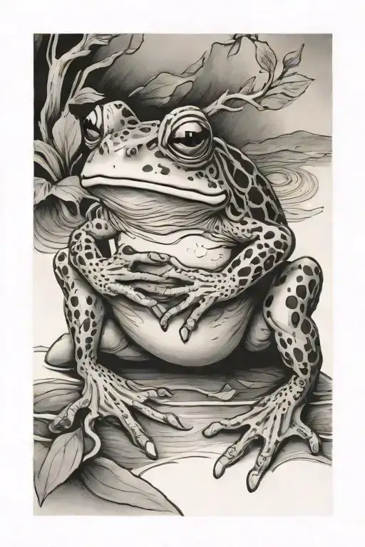 japanese frog playing tattoo design idea