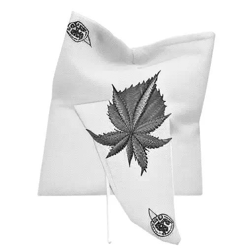 hucca with two weed leafs with faces on the leafs and a tie that says hucca brothers tattoo design idea