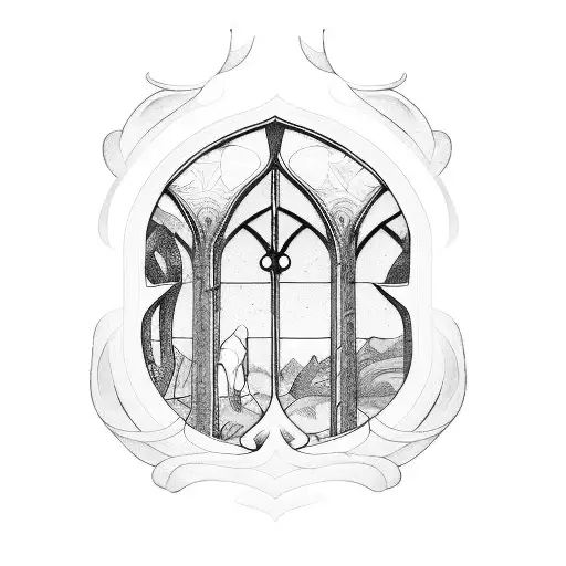 Stained glass window depicting biblical scene tattoo design idea
