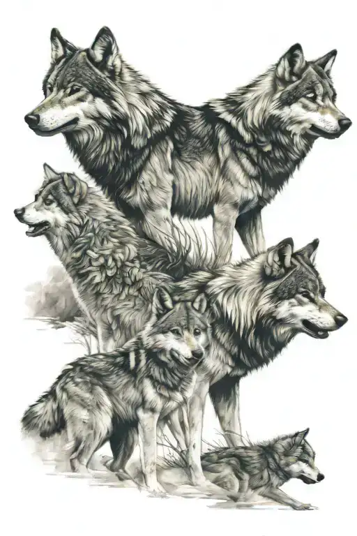 three wolves walking together tattoo design idea
