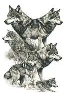 three wolves walking together tattoo design idea