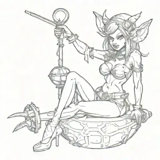 sexy goblin girl riding bomb pinup girl sitting alone tattoo design idea
