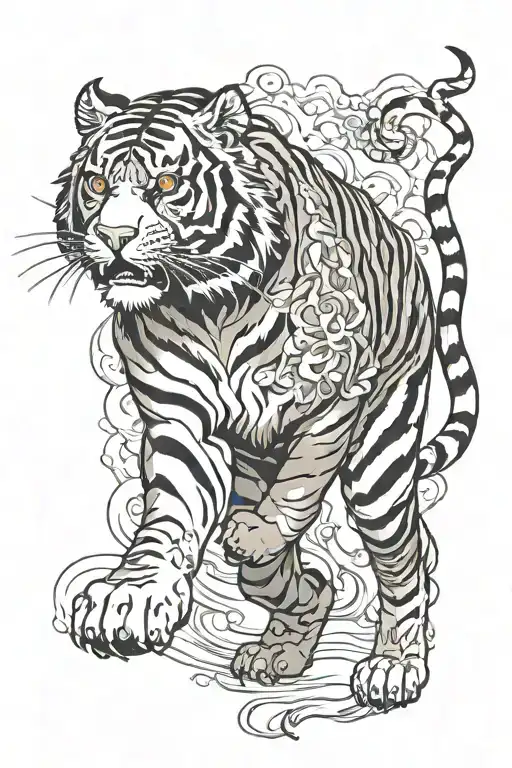 Japanese tiger walking tattoo design idea
