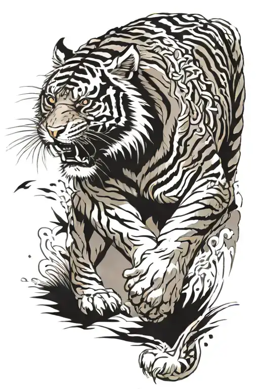 Japanese tiger walking tattoo design idea